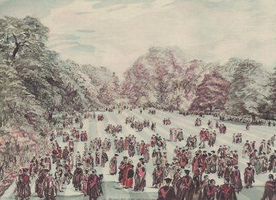 Oxford: Encaenia Bahçe Partisi (renkli taş baskı) by David Muirhead (after) Bone