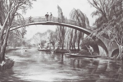 Oxford: Cherwell üzerindeki yaya köprüsü (lito) by David Muirhead (after) Bone