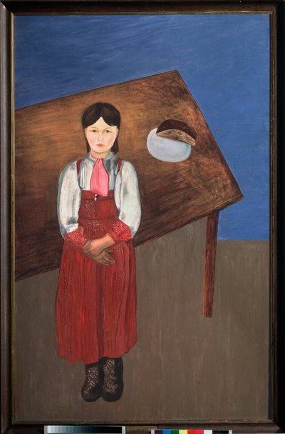 Aniska. (masanın önünde melankolik küçük bir kızın portresi). David Petrovich Sterenberg'in (1881-1948) tablosu, tuval üzerine yağlı boya by David Petrovich Sterenberg
