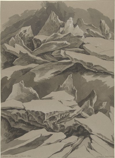 Meuse üzerinde buz kütleleri, Ocak 1809 Glaçons sur la Meuse en Janvier 1809 (nesne üzerindeki başlık) by David Pièrre Giottino Humbert de Superville (signed by artist)