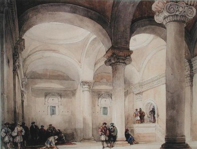 Cami İçi, 1835 civarı (kağıt üzerine sulu boya) by David Roberts