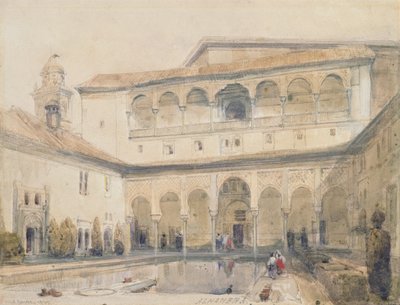 The Court of Myrtles, Alhambra (veya Hall of Myrtles, Alhambra) 1833 (kağıt üzerine kalem ve sulu boya) by David Roberts
