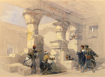Dayr E Medeeneh, Thebes Portico altından görünüm by David Roberts