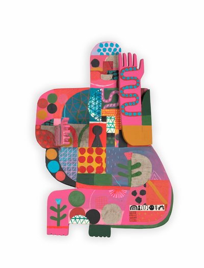 Hot Mess / Unhinged 2B, 2023 (menteşeli ahşap asamblaj üzerine karışık boya ve kolaj) by David Shillinglaw