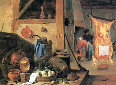 Natürmort ve Kesilmiş Öküz ile mutfak içi by David Teniers the Younger
