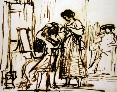 Saçını Giydiren Bir Kadınla Bir İç Mekan (kağıt üzerine mürekkep) by David Wilkie