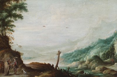 Falcı ile dağlık bir nehir manzarası (panel üzerine yağlıboya) by David the Younger Teniers