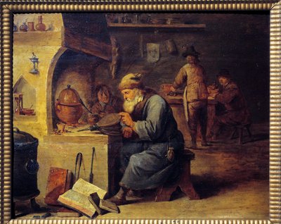 Bir simyager. David Teniers II tarafından David Le Jeune (1610 - 1690), Ec. Alev by David Teniers the Younger