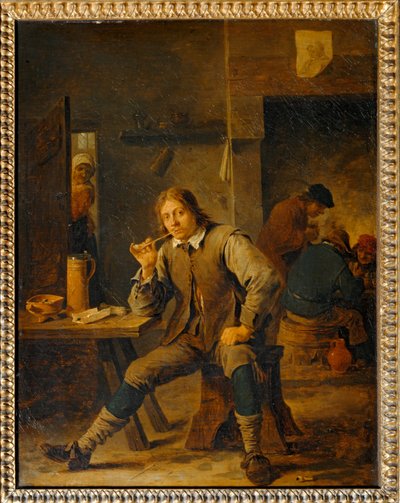 Bir masaya yaslanmış sigara içen ... by David the Younger Teniers