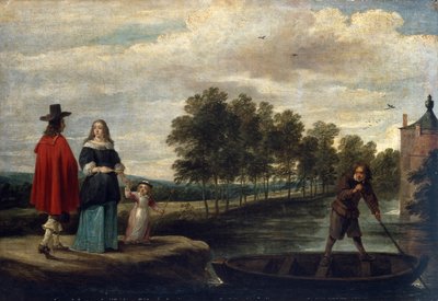 Sanatçı, Karısı ve Çocuğu Konağının Hendeği Perck (tuval üzerine yağlı boya) by David Teniers the Younger