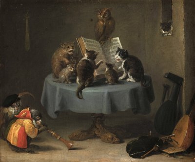 Kediler Konseri par Teniers, David, the Younger (1610-1690). Ahşap üzerine yağlı boya, ebat : 26x31,5 by David Teniers the Younger