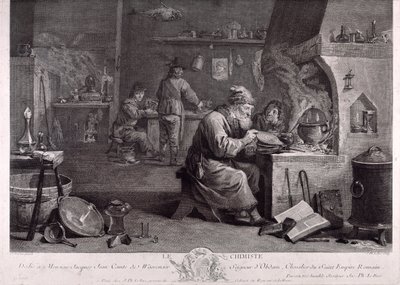 Simyacının laboratuvarı (gravür) by David Teniers the Younger