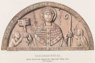 Tympaan van Egmond: Petrus ile Yay Davul, Hollanda Kont Dirk VI ve Annesi Kontes Petronella, yaklaşık 1120 Heykel. Egmonder Abdy kilisesinin (12. yüzyıl) girişinin üzerindeki taş (nesne üzerindeki başlık) by David van der Kellen