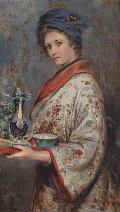 Çaycı Kız (renkli taş baskı) by Davidson Knowles