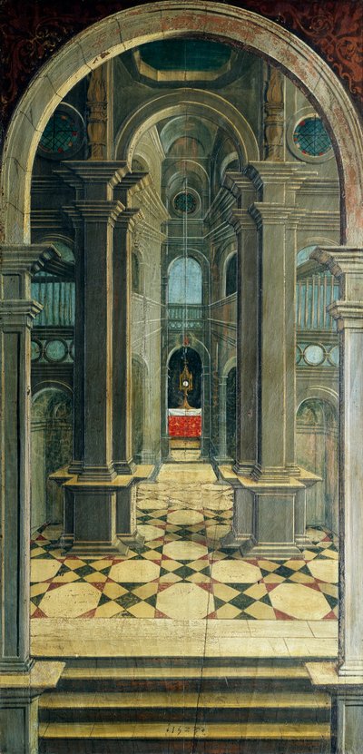 16. yüzyıl korosunun arka bölümünde Defendente Ferrari (1480 veya 1485-1540) tarafından boyanmış perspektif, Saint Jerome Kilisesi, Biella, İtalya by Defendente Ferrari