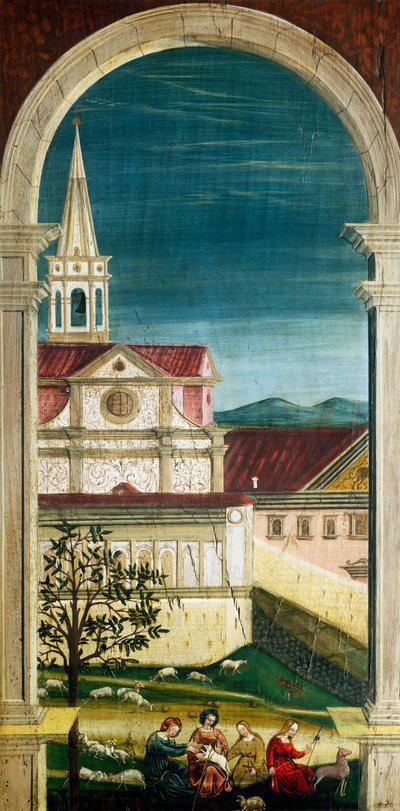 16. yüzyıl korosunun arka bölümünde Defendente Ferrari (1480 veya 1485-1540) tarafından boyanmış perspektif, Aziz Jerome Kilisesi, Biella. İtalya by Defendente Ferrari