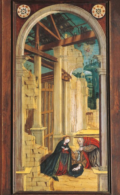 16. yüzyıl korosunun arka bölümünde Defendente Ferrari (1480 veya 1485-1540) tarafından boyanmış perspektif, Aziz Jerome Kilisesi, Biella. İtalya by Defendente Ferrari
