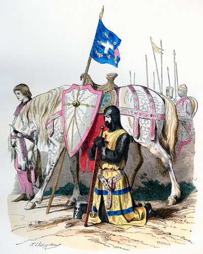 İkinci Haçlı Seferi için yola çıkmadan önce dua eden bir şövalye, 1146 1882-1884. by Deghouy