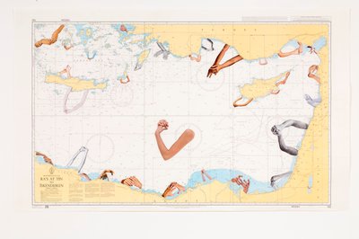 Korunan Sular, 2016 (Denizcilik Haritasında kolaj) by Deirdre Kelly