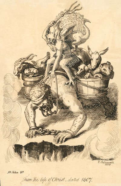 Bir iblis tarafından basılan adam (gravür) by Delamotte Delamotte