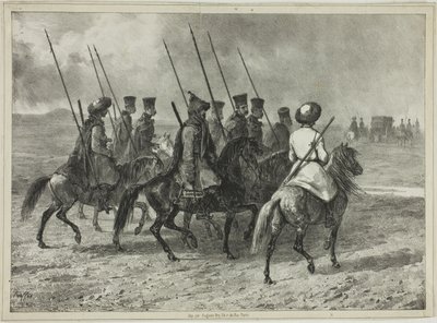Kuban, Taman (Orta Rusya) Sınırında Kazak Eskortu, 11 Ekim 1837 by Denis Auguste Marie Raffet