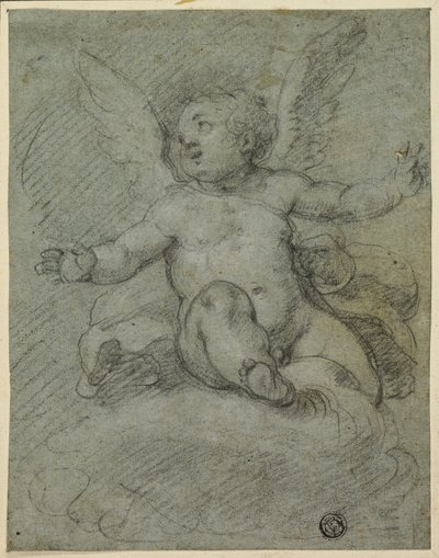 Bulutların Üzerinde Oturan Putto by Denys Calvaert