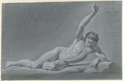 Kollarını kaldırmış çıplak erkek uzanmış by Derk Anthony van de Wart
