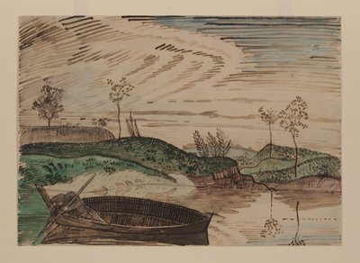 Bsura Nehri üzerinde, Polonya, 1915 dolayları (kağıt üzerine suluboya, kurşun kalem ve tebeşir) by Derwent Lees
