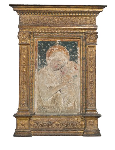 Bakire ve Çocuğun Rölyefi (yaldızlı ve çok renkli sıva) by Desiderio da Settignano (after)