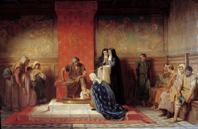 Fransa'nın Saint Elisabeth'i (Saint Louis'in kız kardeşi) fakirlerin ayaklarını yıkıyor Resim Desire Laugee (1823-1896) 1865 by Desire Francois Laugee