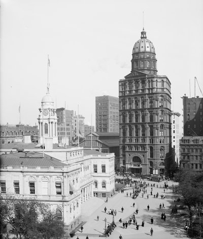Belediye Binası ve Dünya Binası, New York City, ABD, yaklaşık 1905 (s/b fotoğraf) by Detroit Publishing Co.