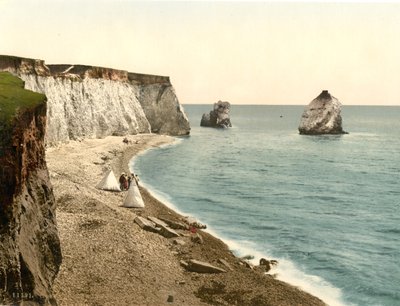 Freshwater Bay Arch ve Stag Rocks, Wight Adası, İngiltere, c.1900 by Detroit Publishing Co.