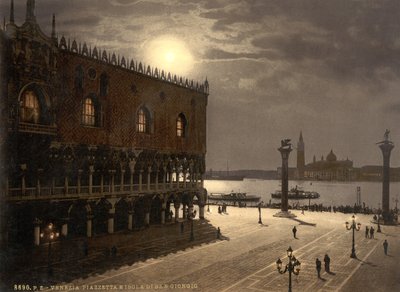 Ay ışığında Piazzetta ve San Georgio, Venedik, İtalya, c.1890-1900 (fotokrom) by Detroit Publishing Co.