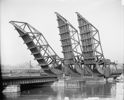 Yükseltilmiş Kule köprüleri, Fort Point Kanalı, Boston, 1904 dolayları (s/b fotoğraf) by Detroit Publishing Co.