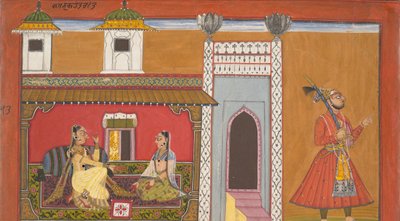Bir Kavgayla Uzaklaşan Bir Fahişe ve Sevgilisi: Bir Rasamanjari serisinden sayfa, 1694-95. by Devidasa of Nurpur