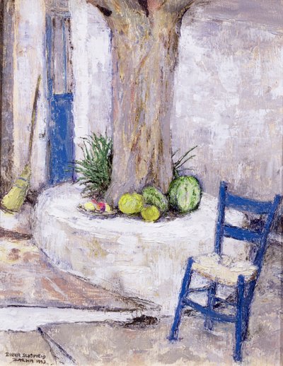 Ağacın Yanındaki Mavi Sandalye, 1993 (tahta) by Diana Schofield