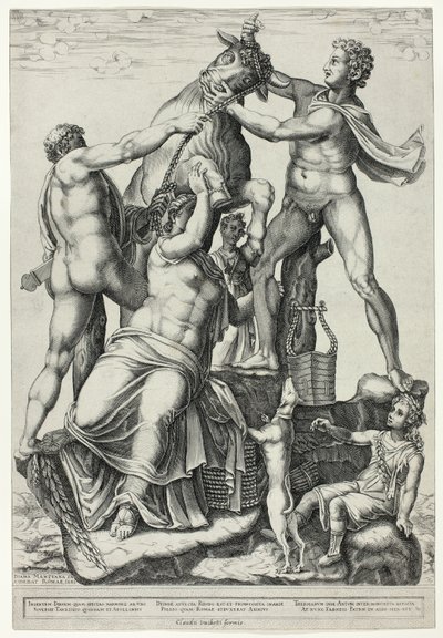Dirce, Zethus ve Amphion ile Farnese Boğası by Diana Scultori