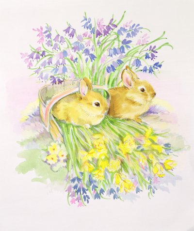 Nergis ve Bluebells ile sepet içinde tavşanlar by Diane Matthes