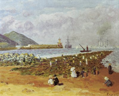 La escollera (kırıcı veya dalgakıran). Dario de Regoyos'un (1875-1913) tablosu. Tuval üzerine yağlıboya. İspanyol İzlenimciliği. Barselona'daki Montserrat Monistrol Müzesi. by Diario or Dario de Regoyos y Valdes