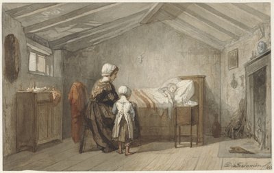 Anne ve kızı bir çocuğun hasta yatağında by Diederik Franciscus Jamin