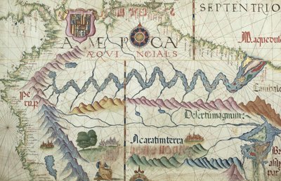 Kuzey Güney Amerika, bir dünya atlasından detay, 1565 by Diego Homem