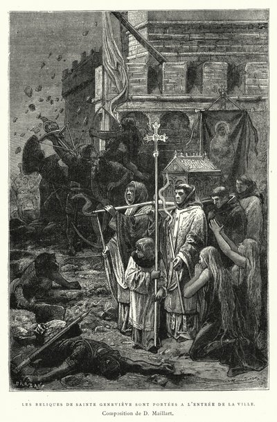 Saint Genevieve'in Kalıntıları Şehrin Girişinde Taşınıyor (gravür) by Diogene Ulysse Napoleon Maillart