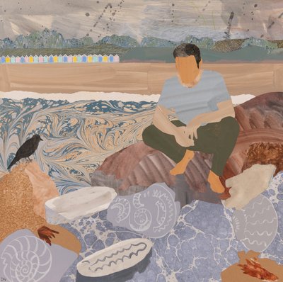 Plaj kulübeleri ve fosiller (kolaj) by Dione Verulam