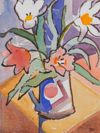 Laleler (suluboya ve mürekkep) by Dione Verulam