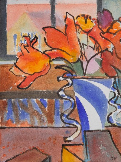 Laleler (suluboya ve mürekkep) by Dione Verulam