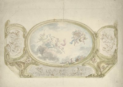 Tavan boyama tasarımı: alegorik temsili olan oval, macunlu sahnelerle çevrili by Dionys van Nijmegen (possibly)