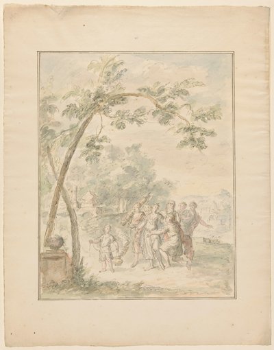 Bir grup insanla birlikte bir manzaranın oda boyaması için tasarım by Dionys van Nijmegen