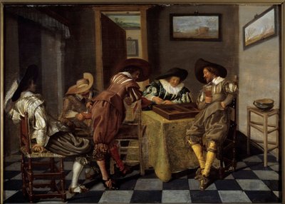 tric trac parçası (tri-trac: eski Tavla oyunu). Dirk Hals (1591-1656), 1615-1625 dolaylarında tablo. Ahşap üzerine yağ. Karartma: 0,38 X 0,53m. Lille, Musee Des Beaux Arts - Tic-trac oyuncuları (“Trictrac: eski Tavla oyunu). Dirk Hals tarafından yapılan bo by Dirck Hals