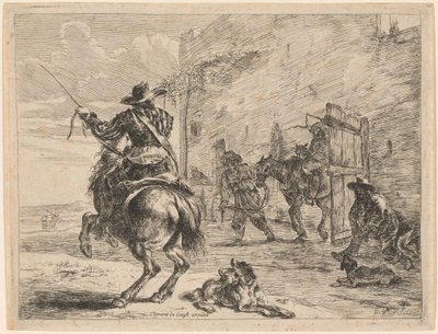 Bir direğe bağlı bir işeyen at by Dirck Stoop