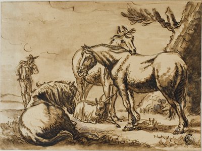 Atlar, Keçi ve Bir Adam by Dirck Stoop